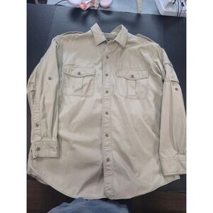 Orvis Bush Shirt Mens Large Khaki Tan Cotton Safari Long Sleeve Button Up Cargo